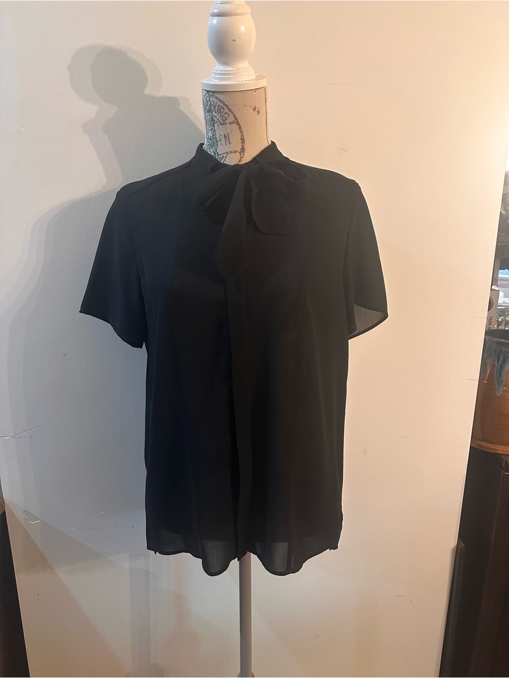 Hugo Boss Black Tie-Neck Short Sleeve Blouse